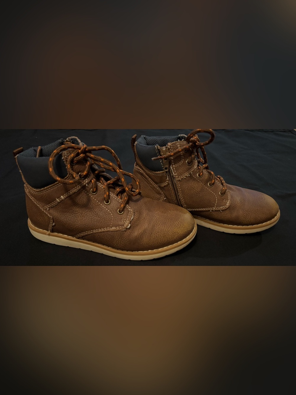 Kids Brown Lace-Up Ankle Boots with Side Zip